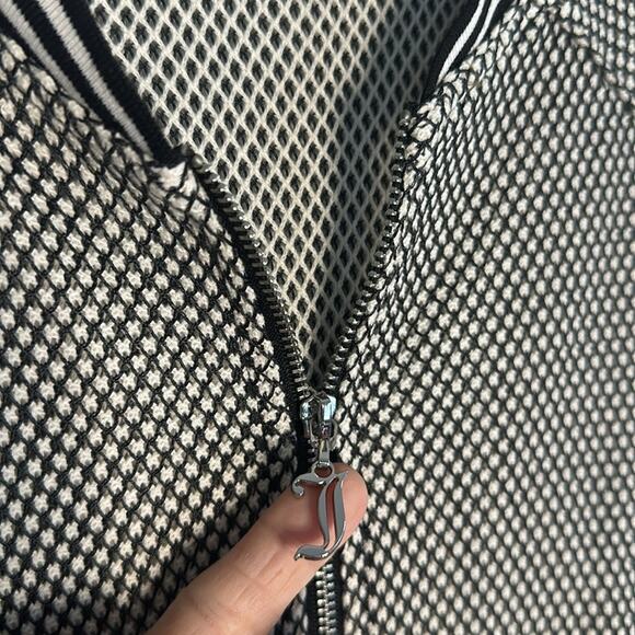 Juicy Couture Mesh Bomber Full Zip Jacket Black White Small Varsity Sporty Prep - Picture 6 of 8